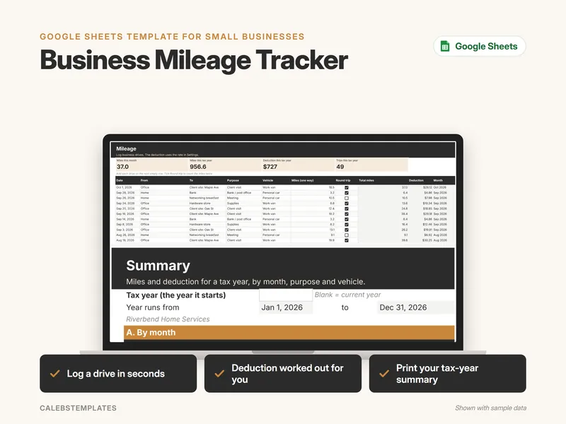Business Mileage Tracker Google Sheets template