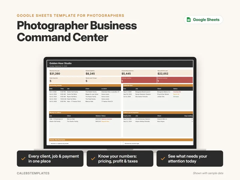 Photographer Business Command Center Google Sheets template