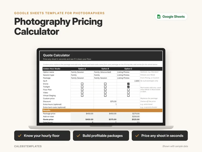 Photography Pricing Calculator Google Sheets template